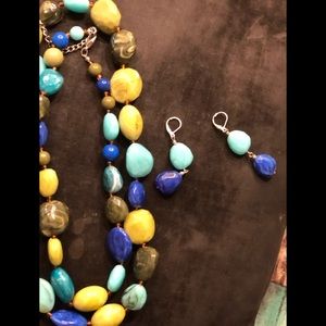Beaded long necklace with earrings